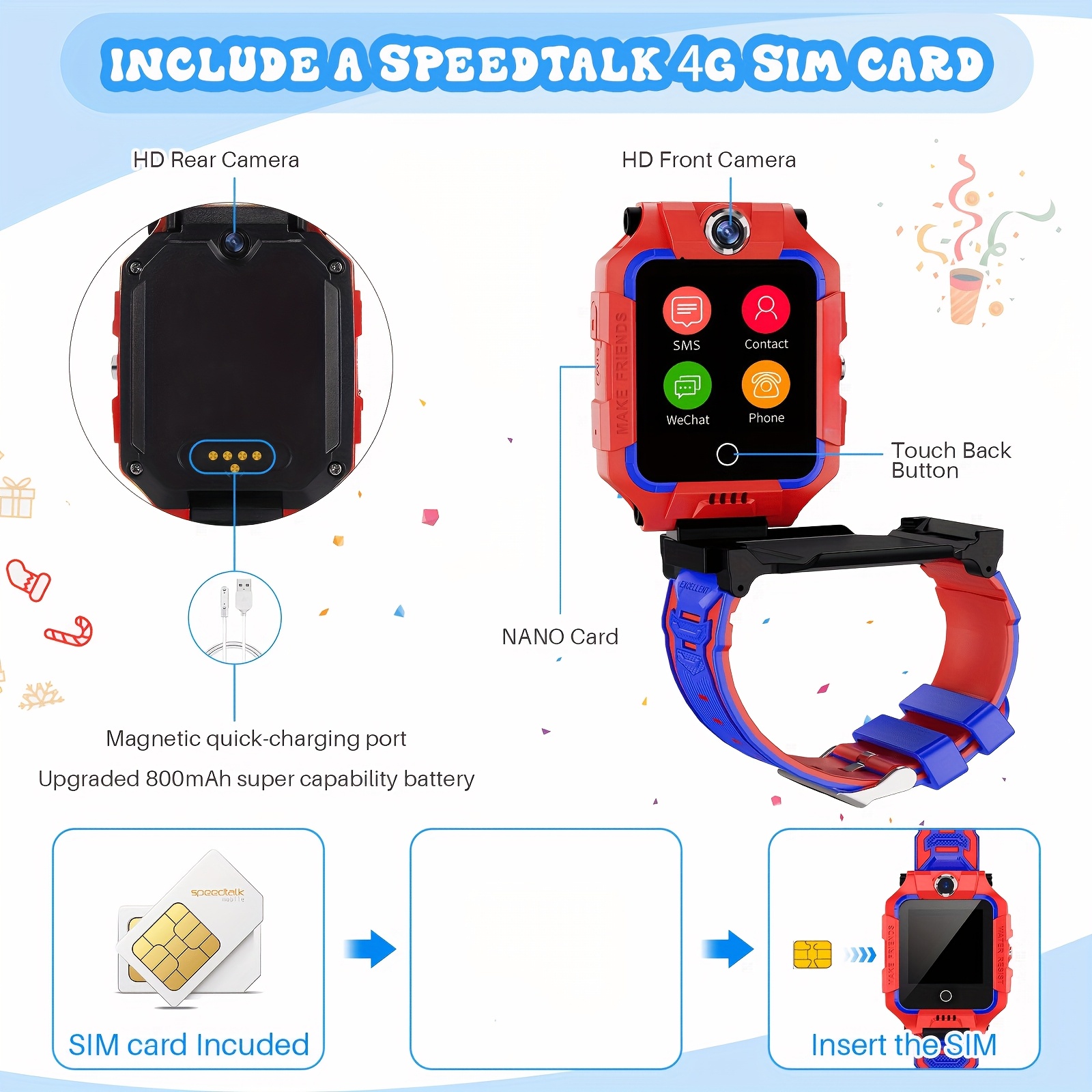 4G(LTE) Elektronisch Smartwatch - Intelligent, 360 Graden Draaibaar Scherm, Spraak- & Videochatmogelijkheden, Gezichtsherkenning, Dubbele Camera's, Foto- & Spraakopname, Muziek- & Videoafspelen, GPS-tracking - Afbeelding 10