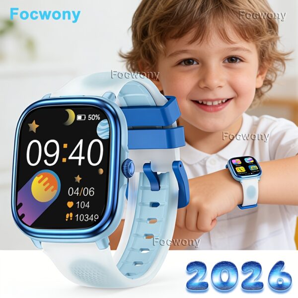 Kinderen Blauwe Smartwatch met 4,65 cm 240*284 Pixels IPS Scherm, Rekenmachine, Lokale Muziekspeler, MP3 Speler, LED Zaklamp & Spellen, Wekker, Aftimer, Stopwatch, JL7013A6, 300mAh Batterij, Siliconen Band, Fitness Tracker, Leerapparaat voor Jongens & Meisjes, Perfect Cadeau voor de Feestdagen