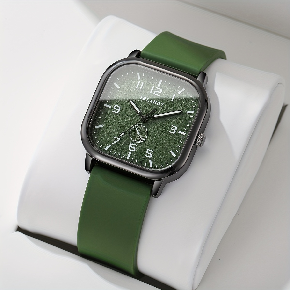 1 stuks Elegante Groene & Quartz Dameshorloge met Vierkant Horlogekast & Siliconen Band - Minimalistische Wijzerplaat, Wijzers & Groene Accenten, Niet-Oplaadbare Batterij, Stijlvolle Casual & Formele Polshorloge Voor Alledaagse Speciale Gelegenheden, horloges dames, dames horloge - Afbeelding 2