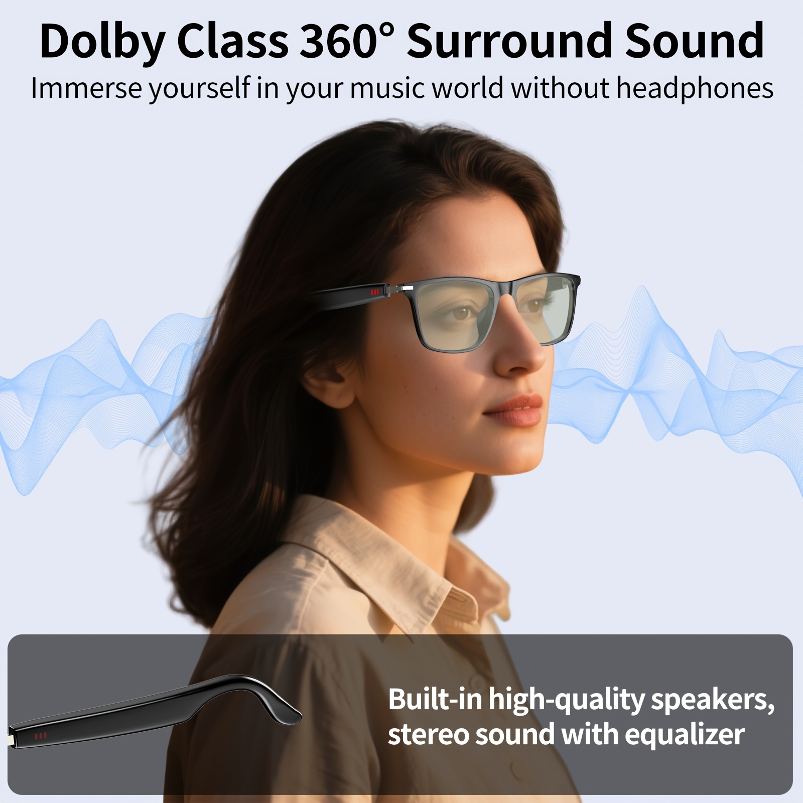 AI Smart Bril, 100+ Talen Real-Time Vertaling, Ingebouwde ChatGPT, Audio Bril met Microfoon & Speaker, HD Handsfree Bellen, Hi-Fi Muziek, Fotochrome Lenzen, Lichtgewicht Frame voor Autorijden, Dagelijks & Kantoor, Perfect Cadeau voor de Feestdagen & Valentijnsdag - Afbeelding 5