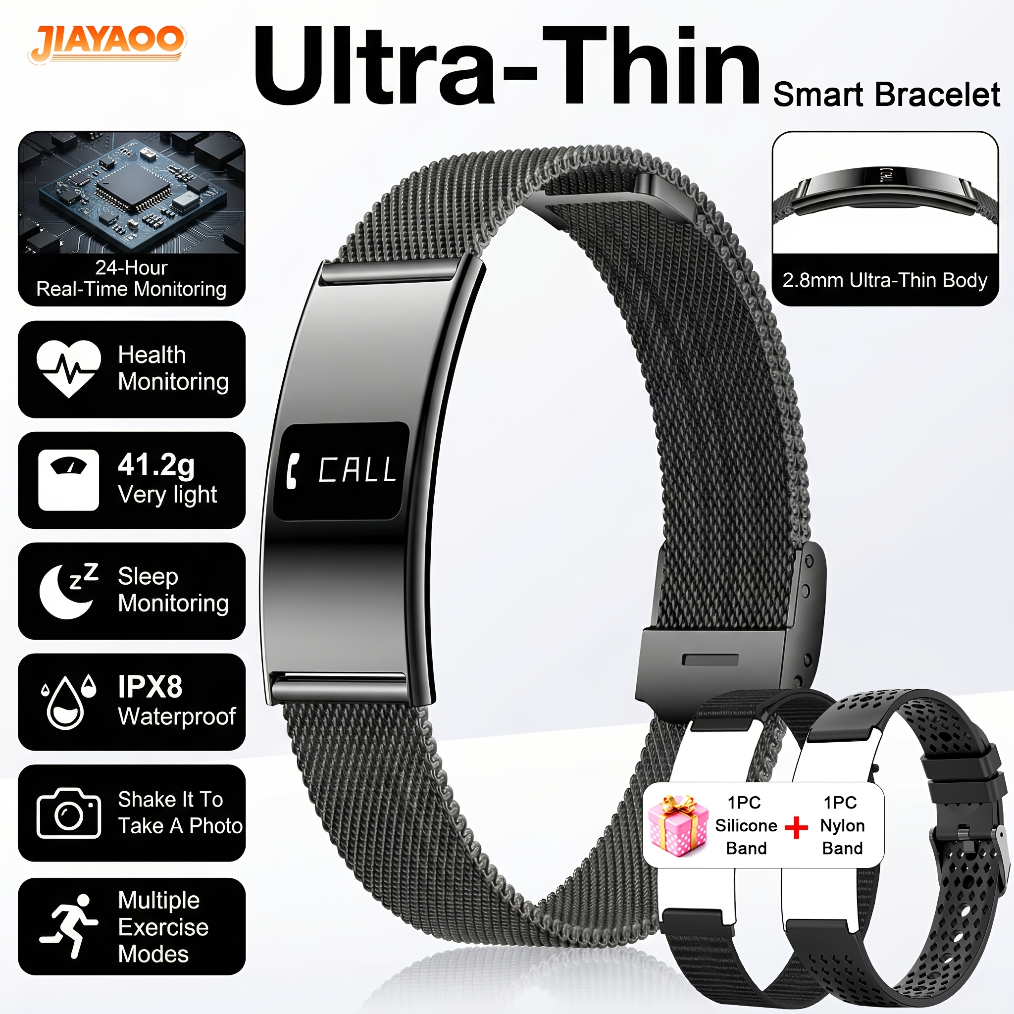 Geef je goede vriend een ultradunne smartwatch met een 2,8 mm ultradunne behuizing, IPX8, multifunctionele stappenteller, slaapmonitoring, menstruatieherinnering, schudden en foto's maken, geschikt voor iPhone/Android-systemen, elegant, modieus, intelligent, voortreffelijk en mooi - Afbeelding 2