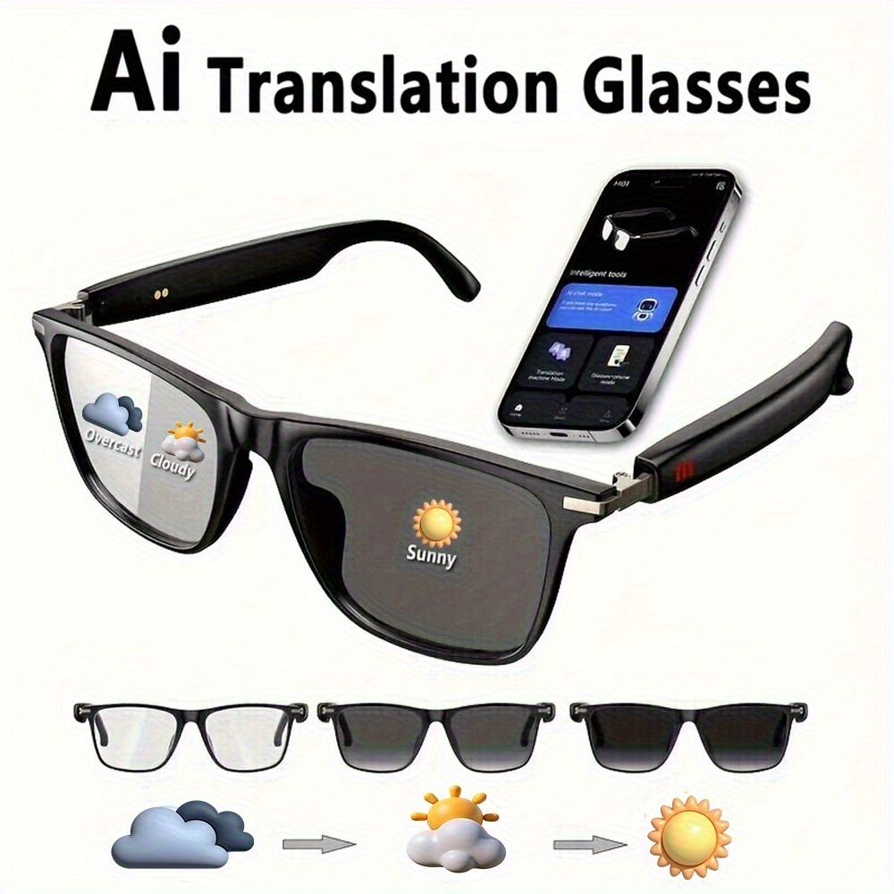 Slimme AI Fotochrome Bril, Ondersteunt Voice Assistant, Voice Recording/Vertaling/Draadloos Bellen, Nieuwe AI Fashion Slimme Bril, AI Dialogue/Lichtgewicht, Slimme Bril voor Mannen en Vrouwen, Kerstcadeau/Verjaardagsfeest/Holiday Cadeau - Afbeelding 3