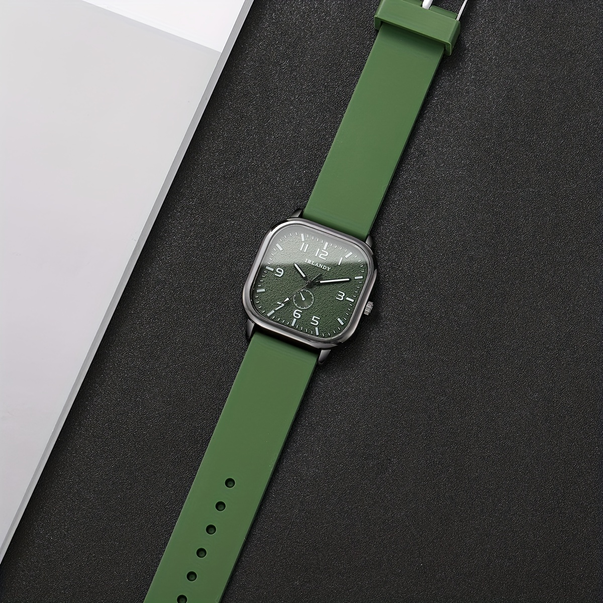 1 stuks Elegante Groene & Quartz Dameshorloge met Vierkant Horlogekast & Siliconen Band - Minimalistische Wijzerplaat, Wijzers & Groene Accenten, Niet-Oplaadbare Batterij, Stijlvolle Casual & Formele Polshorloge Voor Alledaagse Speciale Gelegenheden, horloges dames, dames horloge - Afbeelding 6