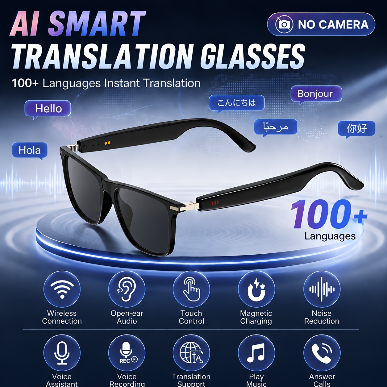 Slimme AI Fotochrome Bril, Ondersteunt Voice Assistant, Voice Recording/Vertaling/Draadloos Bellen, Nieuwe AI Fashion Slimme Bril, AI Dialogue/Lichtgewicht, Slimme Bril voor Mannen en Vrouwen, Kerstcadeau/Verjaardagsfeest/Holiday Cadeau - Afbeelding 4