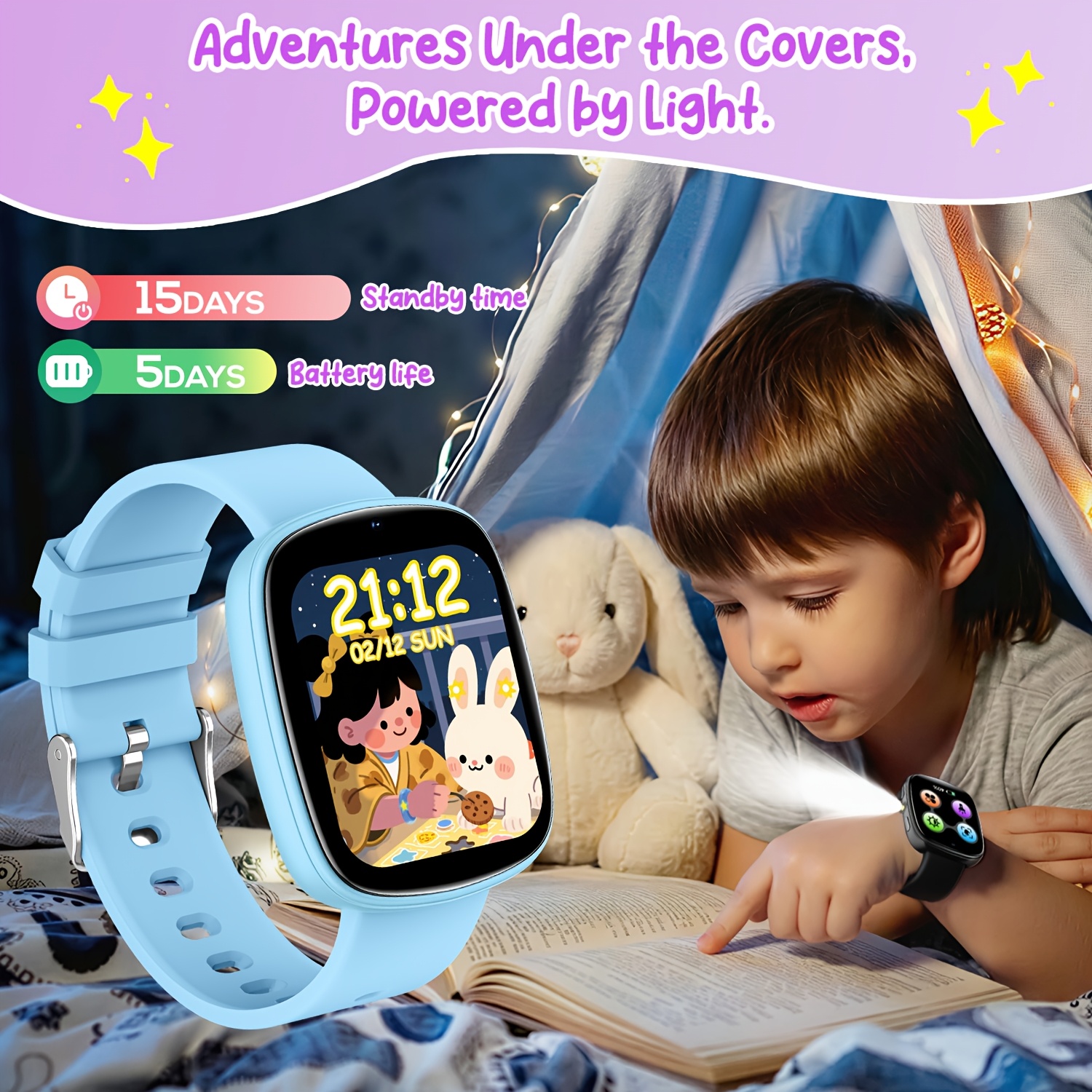 Kinder Smartwatch met 22 Spelletjes, Ingebouwde Zaklamp, Camera & Fotoalbum, 260mAh Oplaadbare Batterij, Kalenderfunctie, Meest Populaire Smartwatch voor Kinderen, Jongens & Meisjes, Lieve Speelkameraad voor Kinderen, Grappig Educatief Polshorloge, Geweldig Cadeau voor Kinderverjaardag & Feestdagen - Afbeelding 8