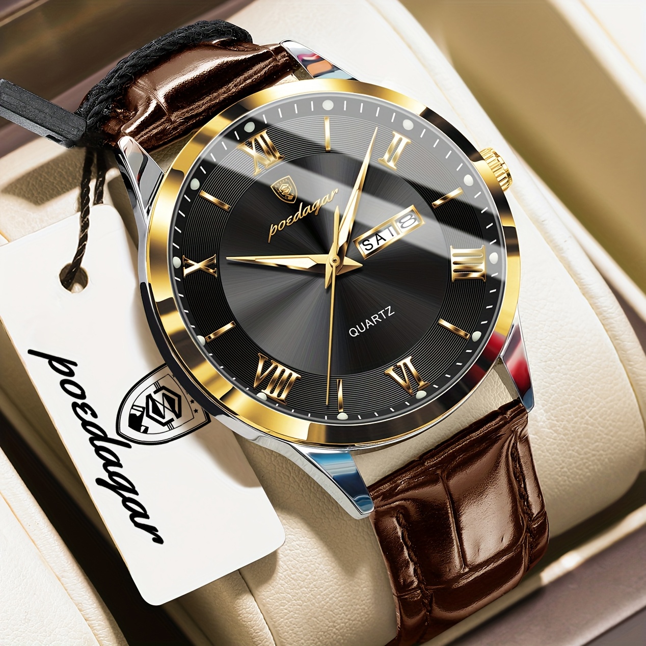 Luxe Zakelijk Herenhorloge met Lichtgevende Waterdichte Kalender, Casual Quartz Herenpolshorloge - Afbeelding 4