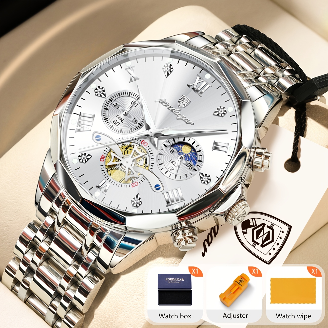 Luxe Stalen Band Herenhorloge Lichtgevend Waterdicht Chronograaf Dag En Nacht Display Heren Polshorloge - Afbeelding 18