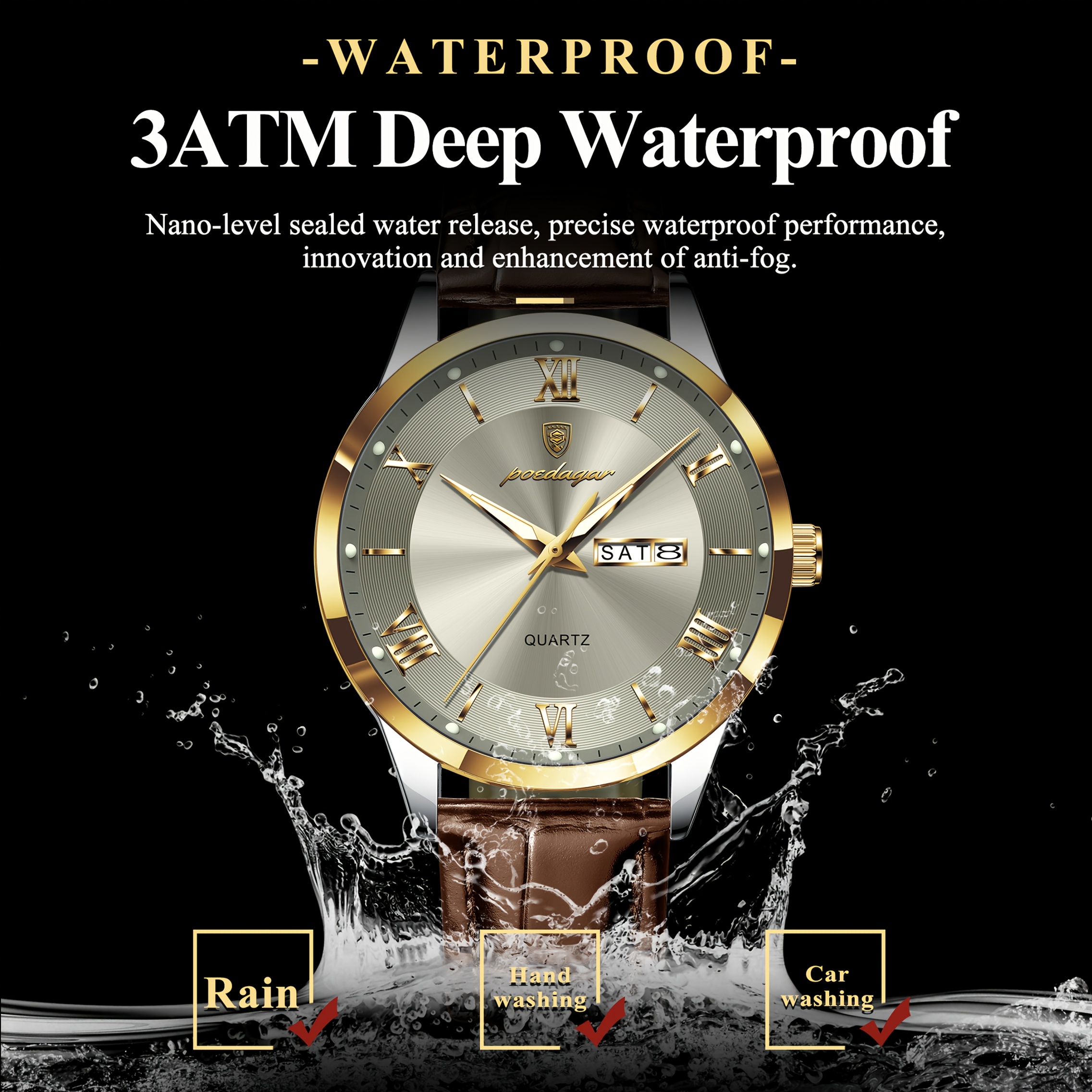 Luxe Zakelijk Herenhorloge met Lichtgevende Waterdichte Kalender, Casual Quartz Herenpolshorloge - Afbeelding 2