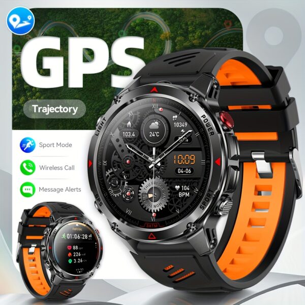 Heren Outdoor Smartwatch, GPS Nauwkeurige Positionering, Ingebouwd Kompas, LED Licht, 3ATM, Ondersteunt 100+ Sportmodi, Draadloze Gesprekken, Multimedia Informatie Weergave, Meerdere Weersmodi, Outdoor Avontuur Smart Armband, Metalen Behuizing Ontwerp