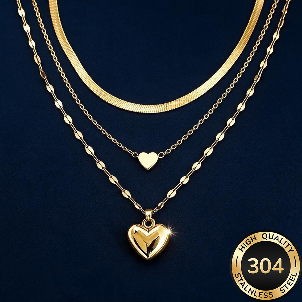 3-delige kettingenset, hoogwaardige 304 roestvrijstalen hypoallergene gouden ketting, gepolijst, KC, aanslagwerend, eenvoudig en elegant, modieuze damesketting geschikt voor dagelijks gebruik of feesten, sieraadaccessoire, een delicaat cadeau voor vrouwen - Afbeelding 6