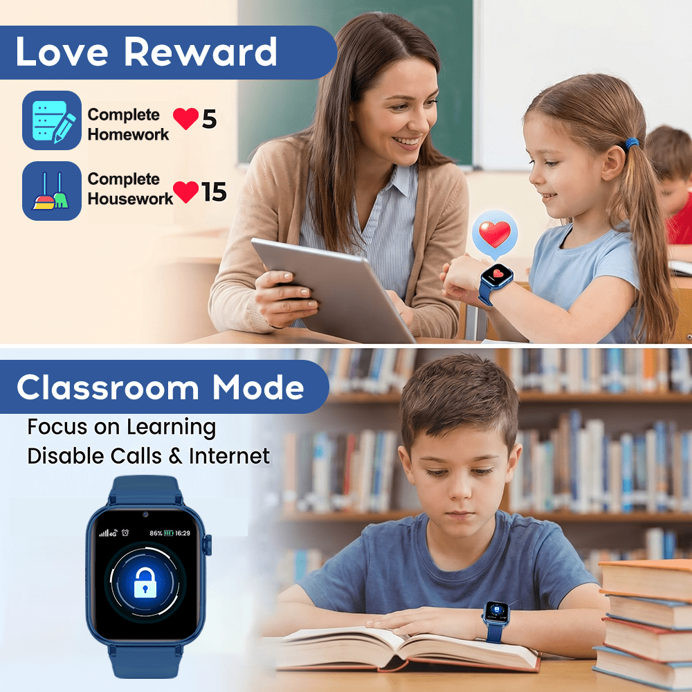 Smartwatch, 4G Telefoonhorloge voor Basisschool- en Middelbare Schoolstudenten, SIM-kaart Plug-In, Tweeweg Video Bellen, SOS Noodoproep, Stappenteller, GPS Locatie Smartwatch - Afbeelding 8