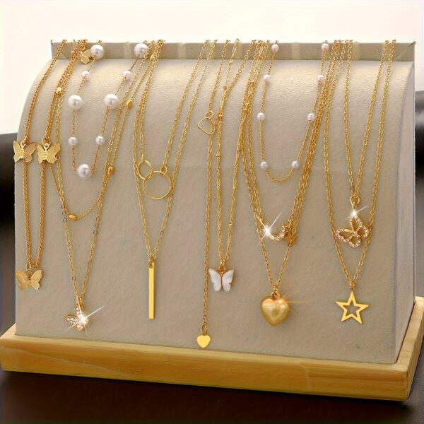 11-delige damesketting set gouden imitatie parel strass hart vlinder ster hanger kettingen dames multi-laags gestapelde sleutelbeen ketting mode elegant bohemian stijl vakantie feest date cadeau dagelijkse matching kerst Valentijnsdag nieuwjaar