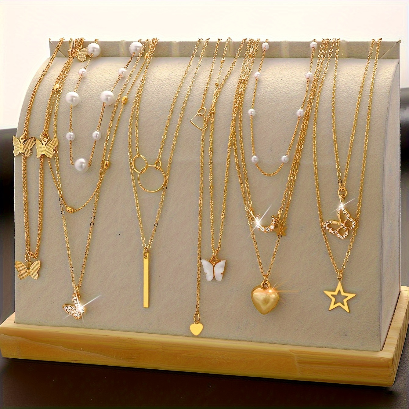11-delige damesketting set gouden imitatie parel strass hart vlinder ster hanger kettingen dames multi-laags gestapelde sleutelbeen ketting mode elegant bohemian stijl vakantie feest date cadeau dagelijkse matching kerst Valentijnsdag nieuwjaar