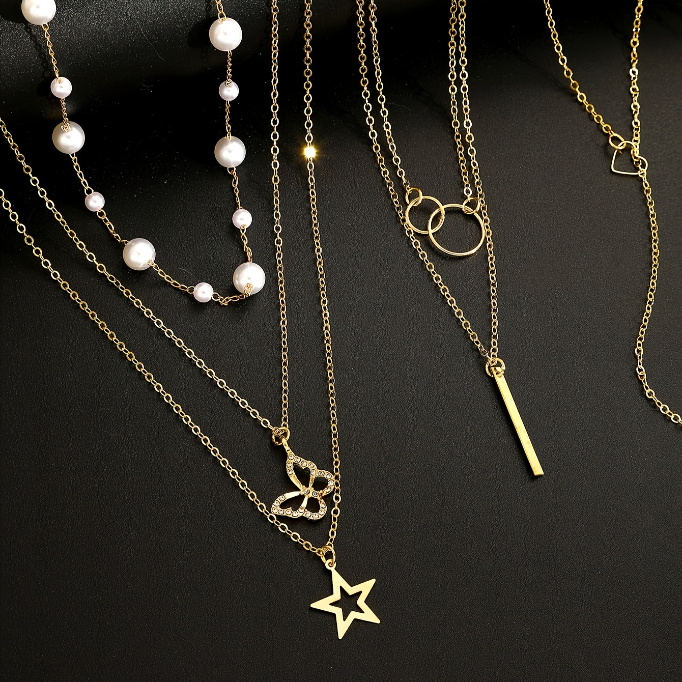11-delige damesketting set gouden imitatie parel strass hart vlinder ster hanger kettingen dames multi-laags gestapelde sleutelbeen ketting mode elegant bohemian stijl vakantie feest date cadeau dagelijkse matching kerst Valentijnsdag nieuwjaar - Afbeelding 4
