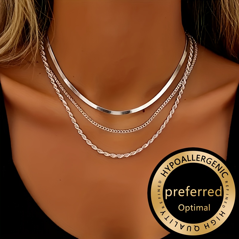 1 stuks Nieuwe Hoogwaardige Gemakkelijke Licht Luxe Driedelige Roestvrijstalen Damesketting Anti-Vervaging Anti-Allergie Ketting Modieus En Elegant Dames Sieraden Verrijking Dagelijks Gebruik Kan Worden Gebruikt Als Exquise Cadeau Damesketting - Afbeelding 5
