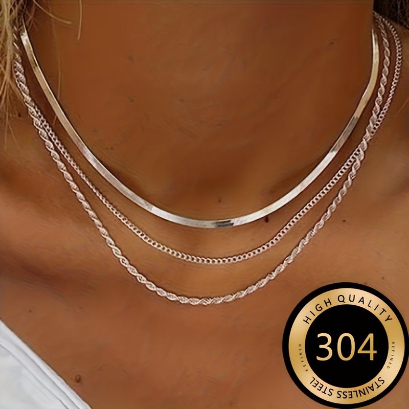 1 stuks Nieuwe Hoogwaardige Gemakkelijke Licht Luxe Driedelige Roestvrijstalen Damesketting Anti-Vervaging Anti-Allergie Ketting Modieus En Elegant Dames Sieraden Verrijking Dagelijks Gebruik Kan Worden Gebruikt Als Exquise Cadeau Damesketting - Afbeelding 9