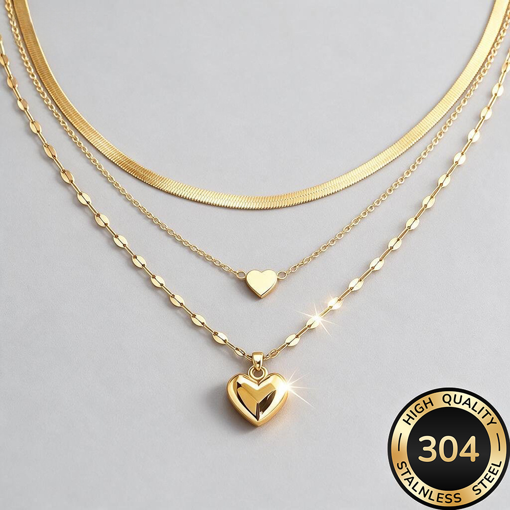 3-delige kettingenset, hoogwaardige 304 roestvrijstalen hypoallergene gouden ketting, gepolijst, KC, aanslagwerend, eenvoudig en elegant, modieuze damesketting geschikt voor dagelijks gebruik of feesten, sieraadaccessoire, een delicaat cadeau voor vrouwen - Afbeelding 11