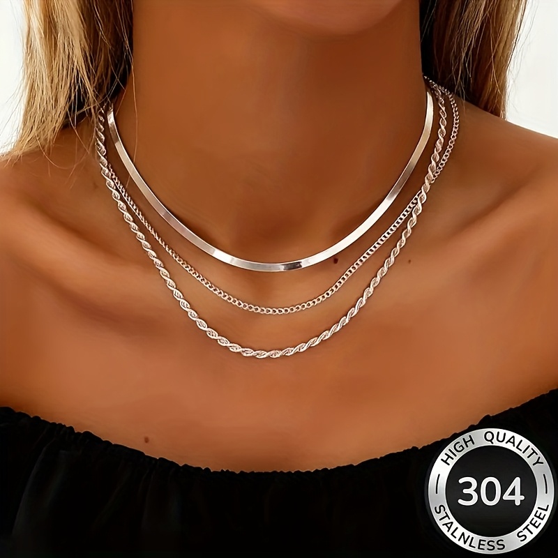 1 stuks Nieuwe Hoogwaardige Gemakkelijke Licht Luxe Driedelige Roestvrijstalen Damesketting Anti-Vervaging Anti-Allergie Ketting Modieus En Elegant Dames Sieraden Verrijking Dagelijks Gebruik Kan Worden Gebruikt Als Exquise Cadeau Damesketting - Afbeelding 6