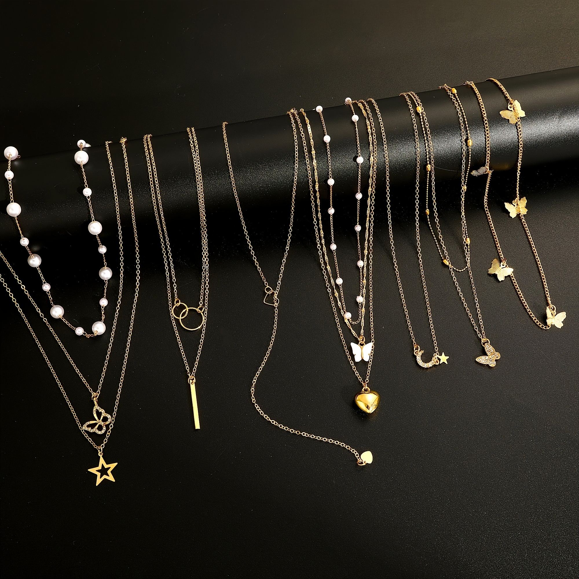 11-delige damesketting set gouden imitatie parel strass hart vlinder ster hanger kettingen dames multi-laags gestapelde sleutelbeen ketting mode elegant bohemian stijl vakantie feest date cadeau dagelijkse matching kerst Valentijnsdag nieuwjaar - Afbeelding 5