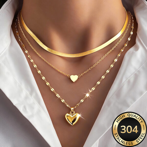 3-delige kettingenset, hoogwaardige 304 roestvrijstalen hypoallergene gouden ketting, gepolijst, KC, aanslagwerend, eenvoudig en elegant, modieuze damesketting geschikt voor dagelijks gebruik of feesten, sieraadaccessoire, een delicaat cadeau voor vrouwen