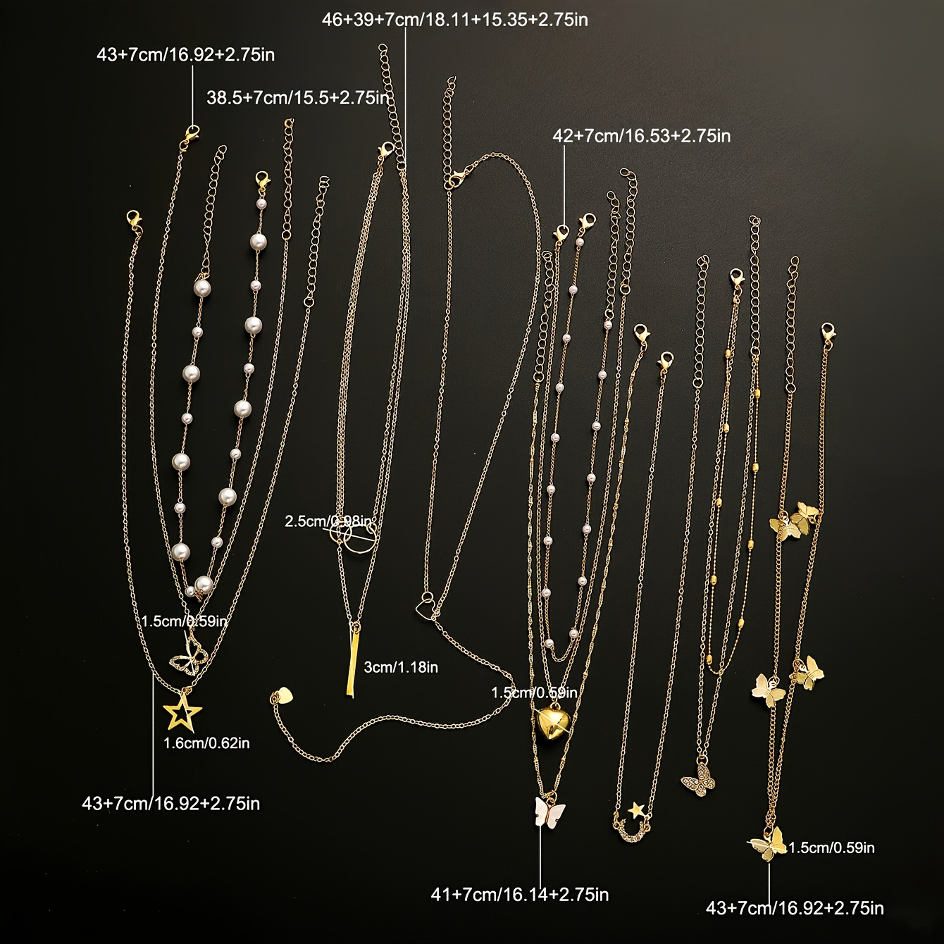 11-delige damesketting set gouden imitatie parel strass hart vlinder ster hanger kettingen dames multi-laags gestapelde sleutelbeen ketting mode elegant bohemian stijl vakantie feest date cadeau dagelijkse matching kerst Valentijnsdag nieuwjaar - Afbeelding 2