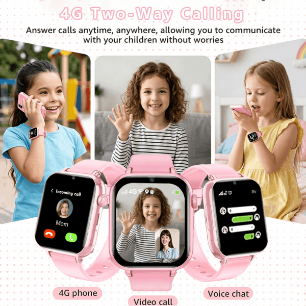 Kids Smartwatch, 4G Smartwatch met Telefoongesprek & GPS, Wifi Video Bellen Voice Messenger, SOS Alarm, Dagelijkse Activiteit Tracker, Wekker, School Lock Mode, Interactieve Games, Kerstcadeau voor Meisjes Jongens