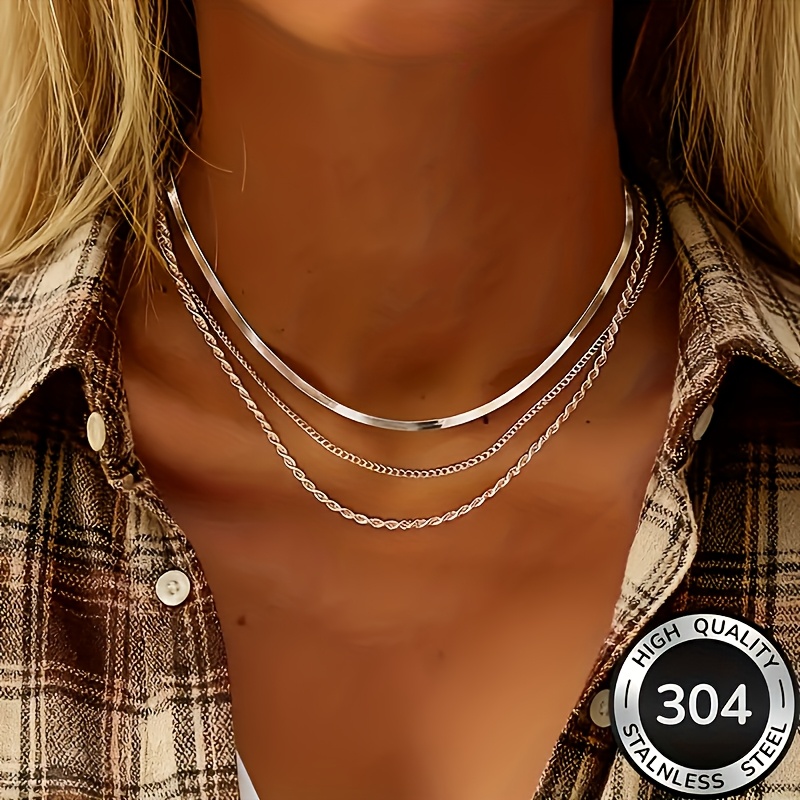 1 stuks Nieuwe Hoogwaardige Gemakkelijke Licht Luxe Driedelige Roestvrijstalen Damesketting Anti-Vervaging Anti-Allergie Ketting Modieus En Elegant Dames Sieraden Verrijking Dagelijks Gebruik Kan Worden Gebruikt Als Exquise Cadeau Damesketting - Afbeelding 4