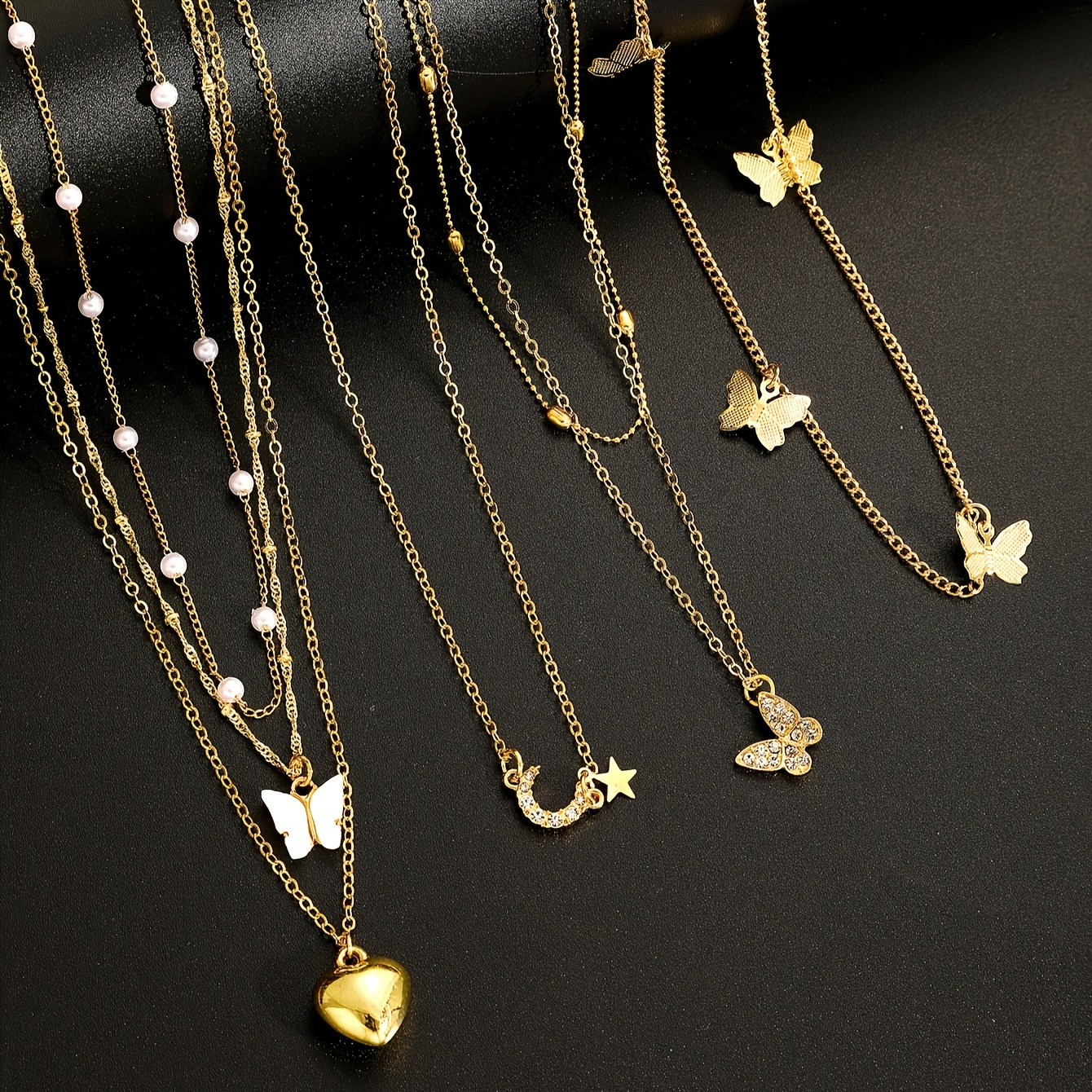 11-delige damesketting set gouden imitatie parel strass hart vlinder ster hanger kettingen dames multi-laags gestapelde sleutelbeen ketting mode elegant bohemian stijl vakantie feest date cadeau dagelijkse matching kerst Valentijnsdag nieuwjaar - Afbeelding 3