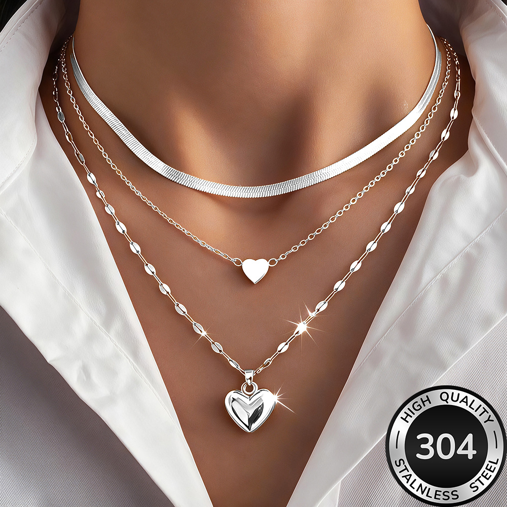 3-delige kettingenset, hoogwaardige 304 roestvrijstalen hypoallergene gouden ketting, gepolijst, KC, aanslagwerend, eenvoudig en elegant, modieuze damesketting geschikt voor dagelijks gebruik of feesten, sieraadaccessoire, een delicaat cadeau voor vrouwen - Afbeelding 2