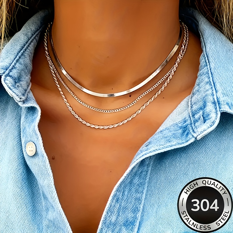 1 stuks Nieuwe Hoogwaardige Gemakkelijke Licht Luxe Driedelige Roestvrijstalen Damesketting Anti-Vervaging Anti-Allergie Ketting Modieus En Elegant Dames Sieraden Verrijking Dagelijks Gebruik Kan Worden Gebruikt Als Exquise Cadeau Damesketting - Afbeelding 10